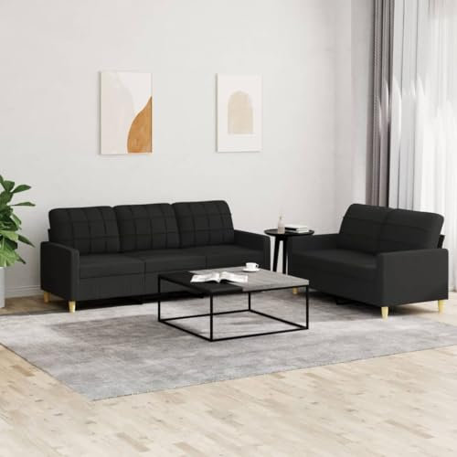 ZEYUAN 2-TLG. Sofagarnitur mit Kissen Schwarz Stoff, Schlafsofa, Schlafcouch, Couch Mit, Sofa Bed, Relaxsofa, Sofas & Couches 3201310