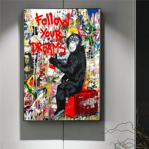 Leinwandgemälde „Follow Your Dreams“, Straßenwand-Graffiti-Kunst, abstrakte Kunst, Leinwanddrucke für Kinderzimmer, Cuadros, Heimdekoration, 30 x 50 cm, rahmenlos