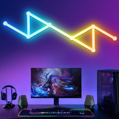 KEIWRLIGHT DIY LED Wall Lights - Smart LED RGB Gaming Lights with 16M+ Colors & Dimmable & Music Sync, Glide RGB Light Bar for Bedroom Decor Triangle Light Bar Work with Alexa & Google Assistant