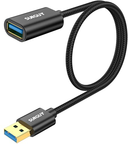 SUNGUY Verlängerungskabel USB 3.0, 0,5 m, Stecker A auf Buchse A, 5 Gbps, kompatibel mit USB-Stick, USB-Hub, externe Festplatte, Tastatur, Maus, Drucker, Webcam, Playstation, Xbox – Schwarz