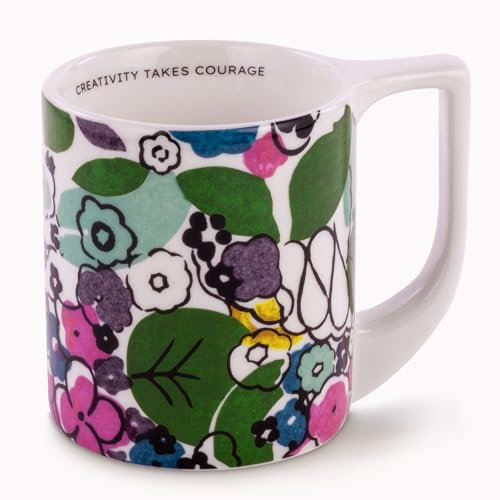 AMÉLIN ARCHIVE Ceramic Coffee Mug, 12 Oz Tea Cup, Cute Vintage Inspired Mug, Florale