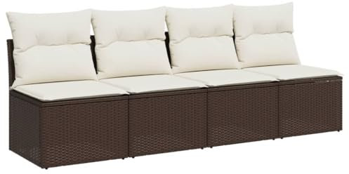 HETFTJN Balkon Eckbank Gartenlounge Sofas & Couches Küchensofa - Gartensofa mit Kissen 4-Sitzer Braun Poly Rattan für Schwimmbad Garten Balkon Terrasse