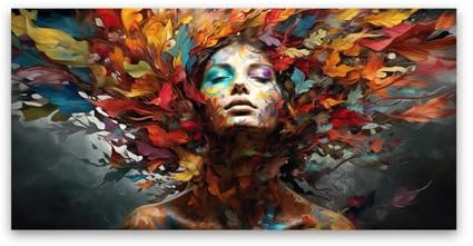 LMYCHENG Bunte Blätter Frau, großes Poster, Wandkunst, Leinwanddruck, Gemälde, Bild, modernes Wohnzimmer, Inneneinrichtung, 30 x 60 cm, rahmenlos