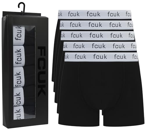 French Connection FCUK – Boxers Homme, Multipack de 5 Pièces, Trunks à Coupe Classique, Noir, UK51, M
