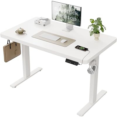 Agilestic Elektrisch höhenverstellbarer Schreibtisch 120x60 cm, Weiß | 2 Motoren, 120 kg Tragkraft, 25 mm nahtlose Tischplatte, 4 Speicherplätze, Anti-Kollision, leiser Motor, für Homeoffice