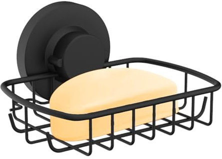 Poywaze Suction Soap Dish for Shower, Stainless Steel Soap Basket, No Drilling Soap Holder, Black Soap Tray, Max Hold 5 KG, Waterproof, Drill-Free, Removable Shower Organizer, Sponge Sink Holder