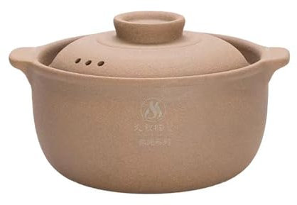 AIXILAN Cuenco for Sopa, Olla de cerámica for Servir Sopa, cazuela de Terracota Natural con Tapa, cazuela China de cerámica for cocinar, ollas de Barro for cocinar(5.5L)
