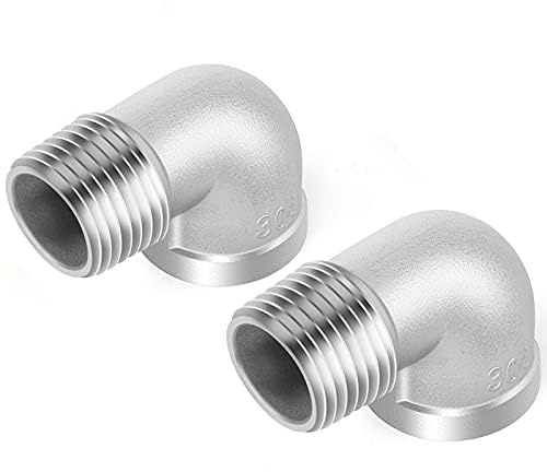 ERGAOBOY 2 Pcs Stainless Steel 304 90 Degree Elbow, BSP Female x Male Threaded Pipe Fitting, 3/4 Cast Street Elbow Connector for Industrial Plumbing and Garden