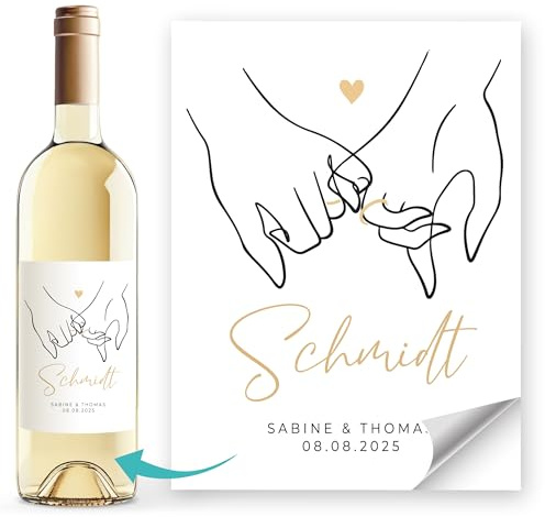 Weinetiketten Weinflaschenetiketten personalisiert Hochzeit Hände mit Herz Wunschnamen Datum SpecialMe® Weiss unisize