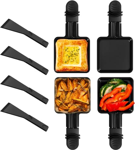 harupink Lot de 4 mini poêlons à raclette avec revêtement antiadhésif - Poignée antidérapante et anti-brûlure - Pour barbecue électrique universel - Pour fromage, œufs (pelle en nylon)