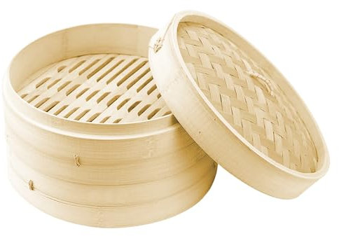 IlGruppone Vaporiera A Cestello in bambù 2 Piani Cuoci A Vapore Verdure Pesce Carne Riso con Coperchio 2 Persone Cucina Asiatica Idea Regalo - Diametro 20