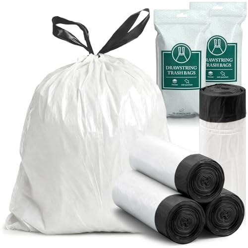 XIQIYY Bolsas de basura pequeñas con cordón de 15 l, bolsas de basura con pedales, bolsas de basura blancas, a prueba de fugas, bolsas de basura fuertes, bolsas de basura para baño, dormitorio, bolsa