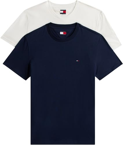Tommy Jeans Tjm Xslim 2pack Jersey Tee Ext Dm0dm20687, Maglietta a Maniche Corte Uomo, Multicolore (Ecru/Dark Night Navy), XXL (Pacco da 2)