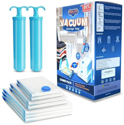 Vacuum Storage Bags – 12 Pack (2 Jumbo, 3 Large, 3 Medium, 2 Small) with 2 Hand Pumps | Reusable Airtight Space Saver Compression Bags for Clothes, Duvets, Comforters, Blankets & Bedding