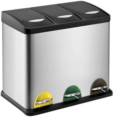 LJTHUU Pattumiera in Acciaio Inossidabile, classificazione, pattumiera a Pedale, Protezione Ambientale, Tre barili, 24L/45L, per Uso Domestico, per rifiuti asciutti e umidi