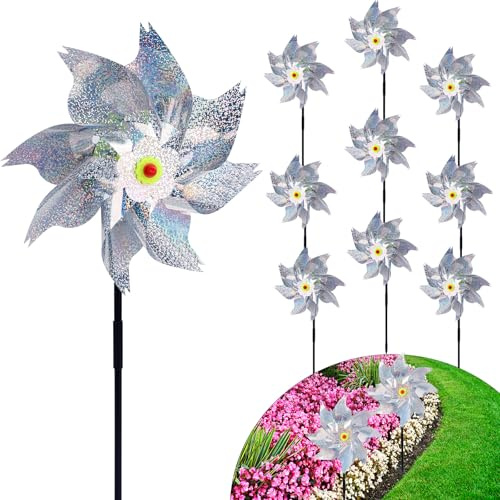 lasuroa Lot de 10 Moulins à Vent Réfléchissants pour Extérieur, Répulsifs Anti-Oiseaux Ultra-Étincelants pour Éloigner Les Oiseaux Jardin Terrasse et Ferme