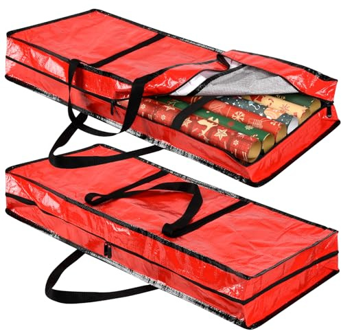 iespell 2 x robuste, wasserdichte Weihnachts-Geschenkpapier-Aufbewahrungstaschen, reißfester Geschenkpapier-Organizer mit mehreren Fächern für Weihnachtsbedarf