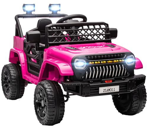 AIYAPLAY Coche Eléctrico para Niños +3 Años 12V con Mando Rosa Fucsia | Coche Eléctrico Infantil de Batería, Velocidad Ajustable, USB, Faros, Bocina