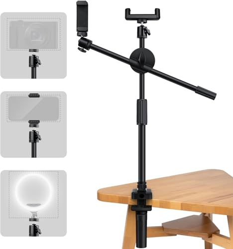 Tischstativ erhöhtes Stativ-Mobiltelefon 45-55 cm einstellbare kleine Kamera-Kamera-Ständer mit Klemme mit flexiblen Armen