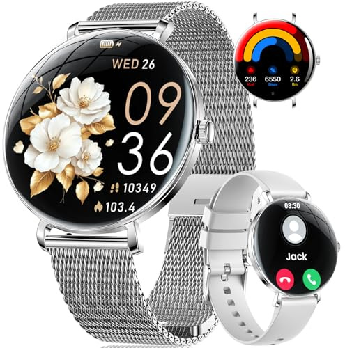 Montre Connectée Femme avec Appel Bluetooth, 1.43 HD AMOLED Smartwatch pour Android iOS, Santé Au Féminin, Montre de Fitness 100+ Modes Sportifs, Sommeil, Fréquence Cardiaque, Podometre Calories,IP68