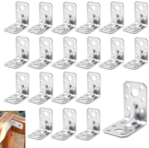 Escuadra de fijación 20 piezas 53×53×35mm Escuadra inox acero galvanizado, escuadras metal 90 grados reforzada pesada, escuadras perforada Escuadraes ángulo recto multiusos construcción proyectos DIY