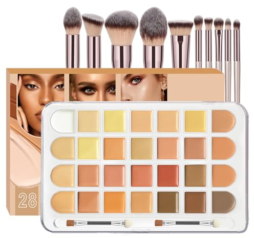 Professional Palette correttore di tintura 28 colori Makeup Concealer correttore correttore correttore con 10 pezzi pennello trucco per uso quotidiano, feste e regali
