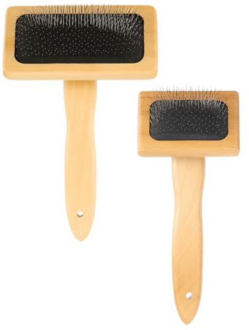 sourcing map 2 Pcs Wool Carder, Hand Carding Brush 1 Medium and 1 Small Wooden Pet Grooming Tool for Needle Felting Pet Grooming Weaving Craft Supplies, Black, Wood Color