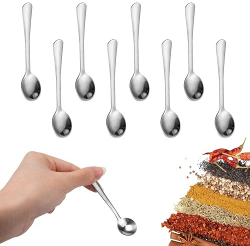 8 Pieces Mini Spoons,9cm Stainless Steel Small Scoops for Spice Jars