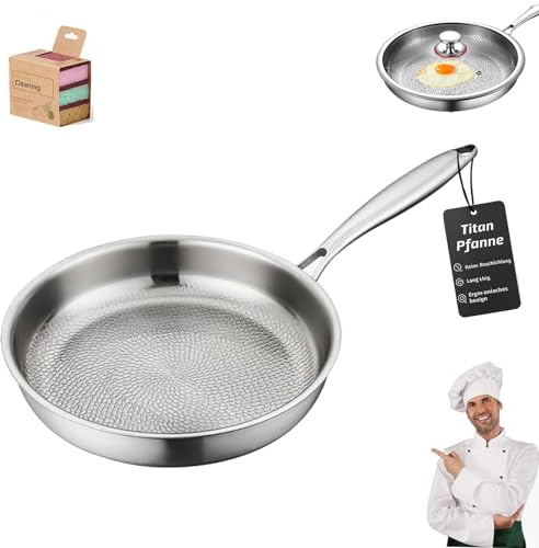 Generisch Padella in titanio con coperchio, 26/28/30 cm, non rivestita, antiaderente, durevole, resistente al calore, antigraffio (senza coperchio, 18,9 x 11,9 x 3,6 cm)