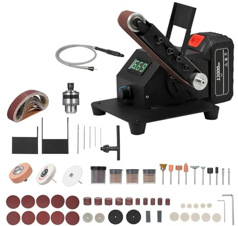 Mini Levigatrice A Nastro Da 350 W, Smerigliatrice Banco Elettrica, Regolazione Continua Della Velocità Con 10 Nastri Abrasivi