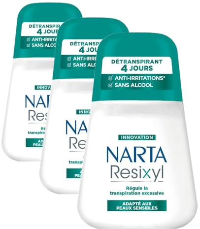 NARTA - Resixyl - Déodorant Bille Femme - Détranspirant 4 Jours - Régule La Transpiration Excessive - Anti-Irritations* - Complexe Minéral [Resyx]TM - 0% Alcool** - Adapté Aux Peaux Sensibles - 50 ml
