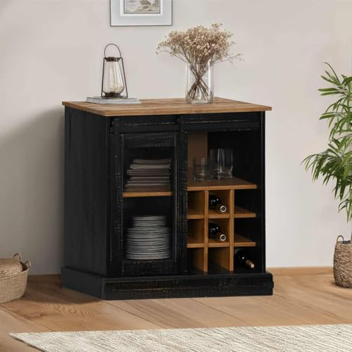 RMIHSJG Credenza con porta scorrevole, colore nero, 80 x 40 x 80 cm, in legno massello di pino