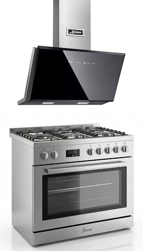 Gurari GCH E 818 x rostfritt stål gas elektrisk stående spis 90 cm 126 L naturgas fl. Gas 4 kW WOK, självrengöring, roterande spett AT 9430 F köksfläkt 90 cm