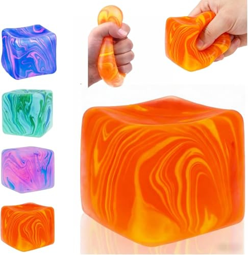 Cubes Anti-Stress à Presser, Lot De 4, Balles Sensorielles Cubiques pour Soulager L'anxiété, Jouet à Presser en TPR Rempli De Gel Souple, Idéal comme Cadeau Ou Petit Présent (C)