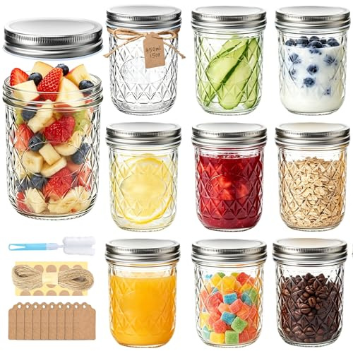 Mssushi Pack 9 Tarros Cristal 450ml, Diseño Geométrico | Mason jars, herméticos, para overnight oats, yogur, mermelada