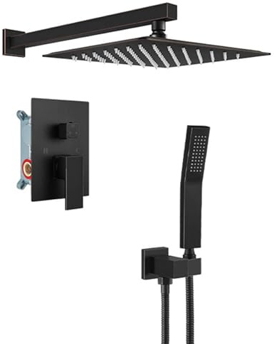 XJTNLB Miscelatore Doccia Incasso con Deviatore, Set Doccia con Soffione Quadrata e Doccetta,Nero