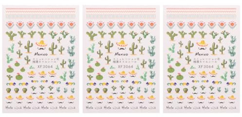 IDEANATEGRATE Adesivi Unghie Vari Motivi 3 Pezzi in Plastico Cactus Facile da Applicare per Feste di Halloween e Natale per Nail Art Donna
