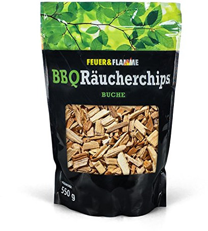 Feuer & Flamme Räucherchips Buche für tolles Raucharoma beim Grillen - 100% natürliches Smoker Holz | Ergiebige und sparsame Wood Chips für Stand- und Kugel-Grill sowie Smoker | 550g