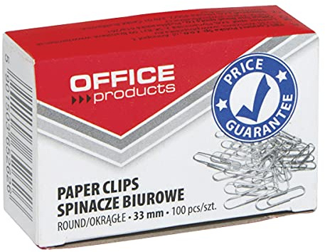 OFFICE PRODUCTS 18083315-19 Büroklammern Metallbriefklammern/Farbe: Silbern im Karton/ 33 mm - 100 Stück/Nickel Beschichtet