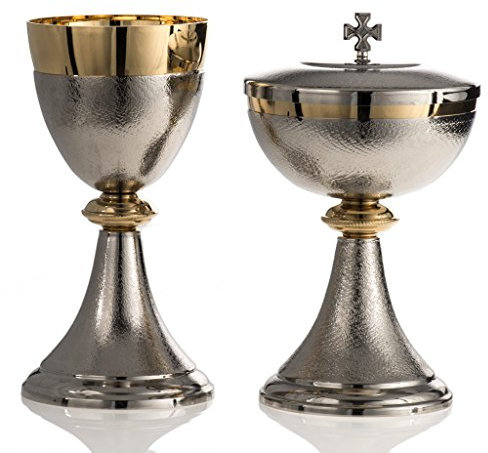 Holyart Calice et ciboire Laiton Bicolore crénelés Argent, Calice