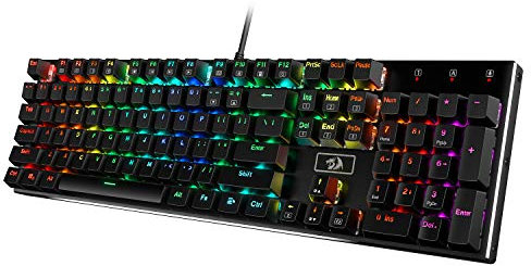Redragon K556 RGB LED Teclado mecánico para Juegos con Cable retroiluminado, Base de Aluminio, 104 Teclas estándar, us Layout