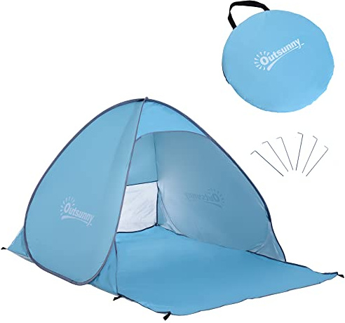 Outsunny Pop up Beach Tent, UV 30+ Portable Sun Shelter with Carry Bag, 2x1.5m for 2-3 Person, Blue