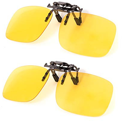 BLUE CUT Clip-On Polarized Night Vision Glasses Flip up Sunglasses UV-400 to Wear Over Prescription Glasses for Night Driving
