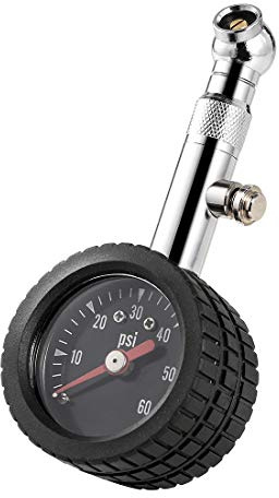 CZC AUTO Heavy Duty Tire Pressure Gauge, ANSI B40.1 Accurate Mechanical Air Gage, Chrome Plated Brass Stem Rotating Single Chuck Dial Wheel Pressure Tester for Motorcycle Bike Car RV Bicycle, 0-60PSI