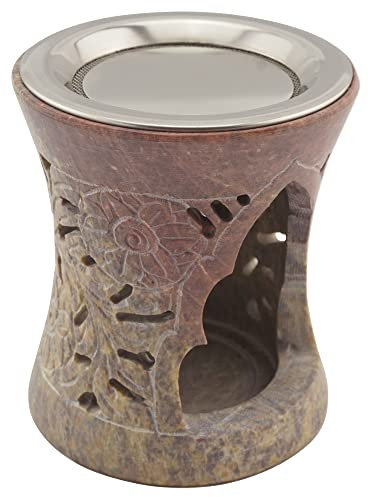 Räucherstövchen aus indischem Speckstein – Edelstahl-Sieb & Hitzeschutz – Design „Nilay“ – H 10 cm – inkl. Räucheranleitung