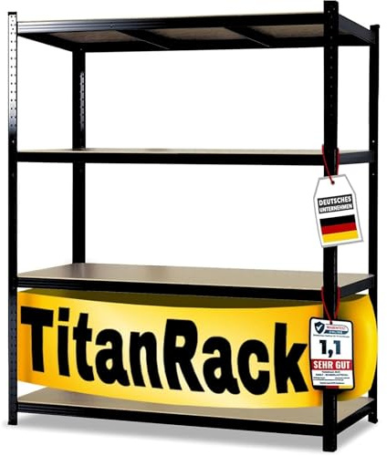 OfficeMarshal Schwerlastregal extra breit - XXL Breite 200 cm - Metallregal mit 1200 kg Gesamttraglast - Steckregal für Garage, Keller, Werkstatt - 2 Breiten & 3 Farben (schwarz, 180x200x60 cm)