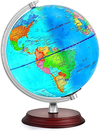 TTKTK Illuminated World Globe for Kids & Adults All Ages with Wooden Stand,Built in LED for Educational Night View Globe lamp for Kids Home Décor and Office Desktop(Contains pen and Cleaning Cloths)