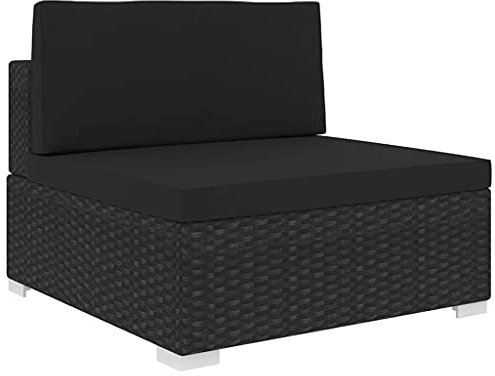 vidaXL Mittelsofa mit Auflagen 1 STK. Gartenmöbel Sofa Rattansofa Gartensofa Rattanmöbel Lounge Poly Rattan Schwarz Stahlrahmen 70x70x52,5cm