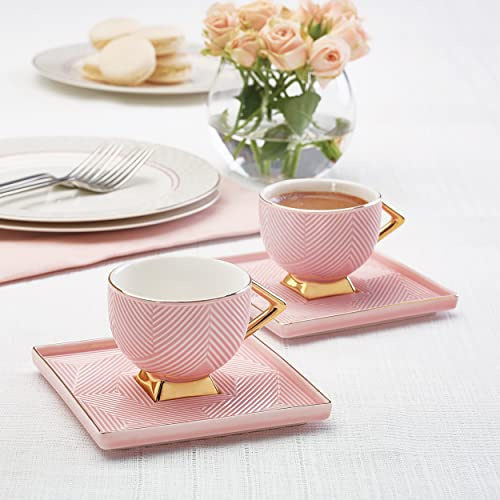 Karaca Art Deco Rosa 4-Teiliges Espressotassen Set für 2 Personen - Kaffeetassen Mit Untertasse, Robuste Mokkatasse, Dicker Trinkrand, Porzellan