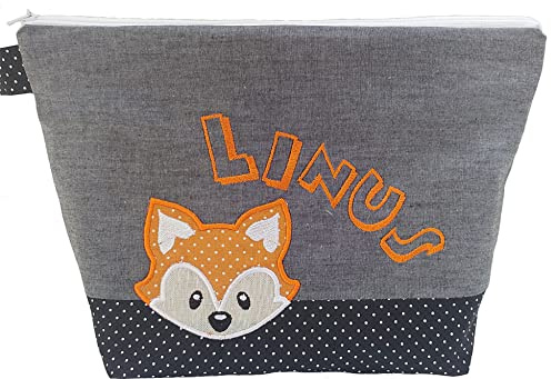 bestickte KULTURtasche Fuchs - WICKELtasche - WINDELtasche - Tasche - Kulturbeutel - Waschtasche - Bag *Wunschname* - 20 Schriftarten Geschenk, Name
